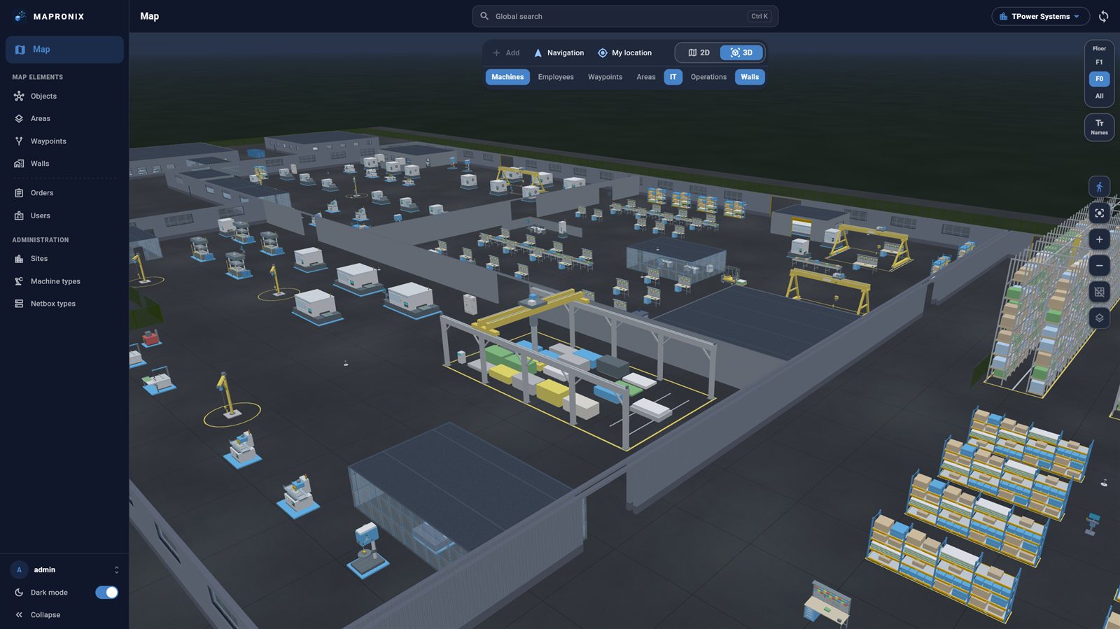 Mapronix 3D digital twin of a factory hall